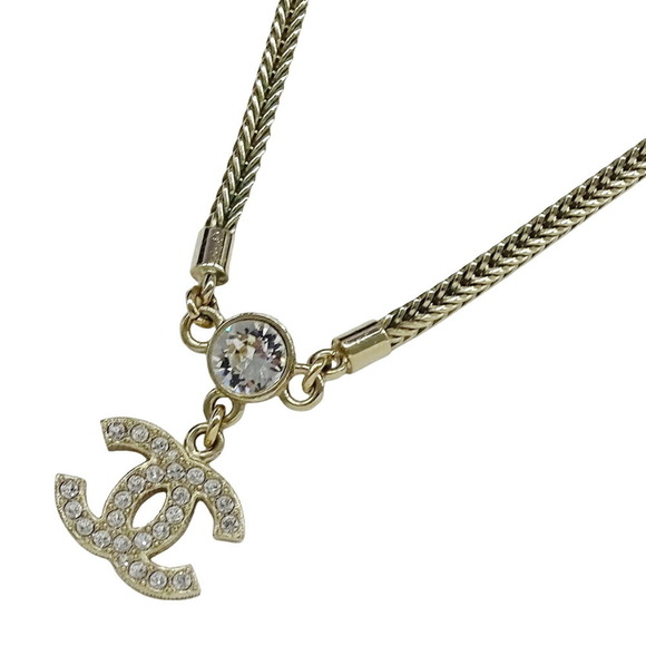 CHANEL Choker Women's Necklace Metal Rhinestone Coco Mark Champagne Gold B24K - Picture 1 of 10